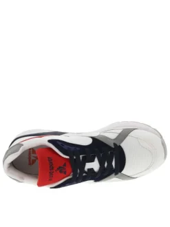 Sneakers style tennis rétro en Mesh textile et cuir blanc à semelle semi-compensée et à lacets contrastés