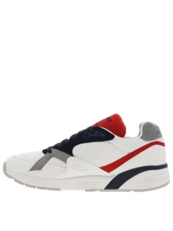 Sneakers style tennis rétro en Mesh textile et cuir blanc à semelle semi-compensée et à lacets contrastés