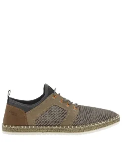 Sneakers taupe en filet à fermeture slip-on et à lacets ronds décoratifs
