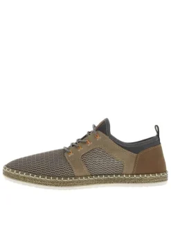Sneakers taupe en filet à fermeture slip-on et à lacets ronds décoratifs