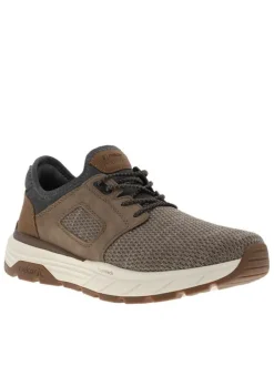 Sneakers taupe à talon plat et à slip-on avec des lacets décoratifs