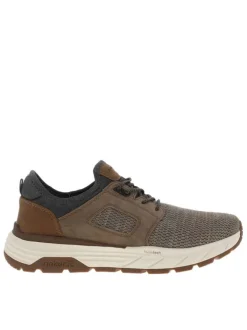 Sneakers taupe à talon plat et à slip-on avec des lacets décoratifs