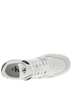 Sneakers tennis en cuir blanc à semelle semi-compensée et patchs nubuck crème