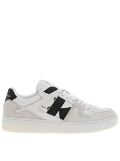 Sneakers tennis en cuir blanc à semelle semi-compensée et patchs nubuck crème