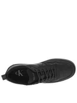 Sneakers tennis en cuir noir et à lacets ronds tressés noirs et blancs