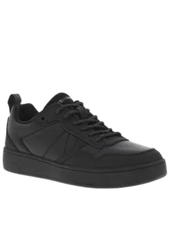 Sneakers tennis en cuir noir et à lacets ronds tressés noirs et blancs