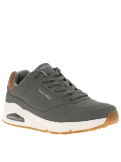 Sneakers vert olive à talon plat avec un logo embossé sur le côté