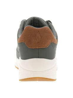 Sneakers vert olive à talon plat avec un logo embossé sur le côté