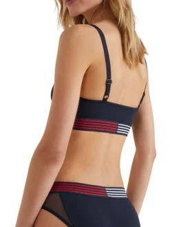 Sourtien-gorge marine avec nom de marque sur la bande élastiquée