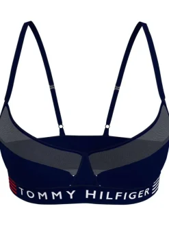 Sourtien-gorge marine avec nom de marque sur la bande élastiquée