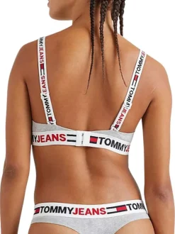 Soutien-Gorge en coton mélangé gris chiné et logo brodé
