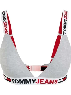 Soutien-Gorge en coton mélangé gris chiné et logo brodé