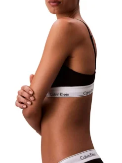 Soutien-Gorge en coton mélangé noir uni avec bande élastiquée blanche