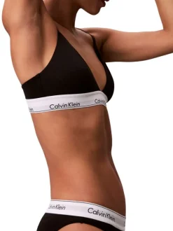 Soutien-Gorge en coton mélangé noir uni avec bande élastiquée blanche