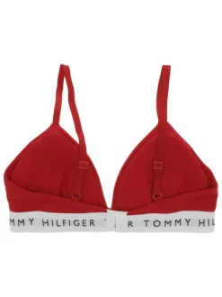 Soutien-gorge en coton rouge uni à bretelles réglables et à maintien élastiqué