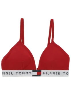 Soutien-gorge en coton rouge uni à bretelles réglables et à maintien élastiqué