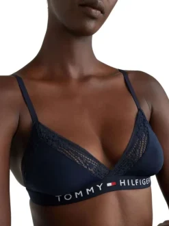Soutien-gorge marine unie avec des détails en dentelle bleue