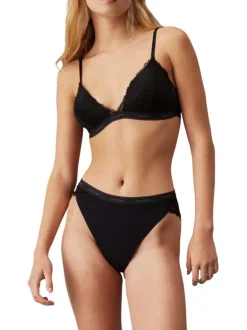 Soutien-Gorge noir uni avec de la dentelle et nom iconique sur le bas