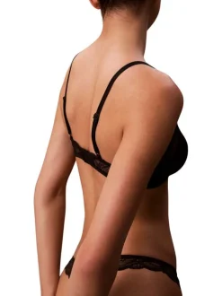 Soutien-Gorge noir uni en dentelle avec bretelles noires élastiquées