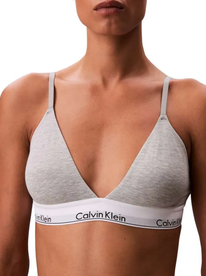 Soutien-Gorge triangle en coton mélangé gris avec bande blanche élastiquée