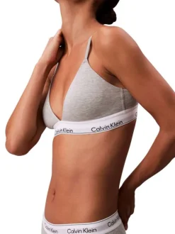 Soutien-Gorge triangle en coton mélangé gris avec bande blanche élastiquée
