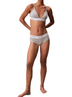 Soutien-Gorge triangle en coton mélangé gris avec bande blanche élastiquée