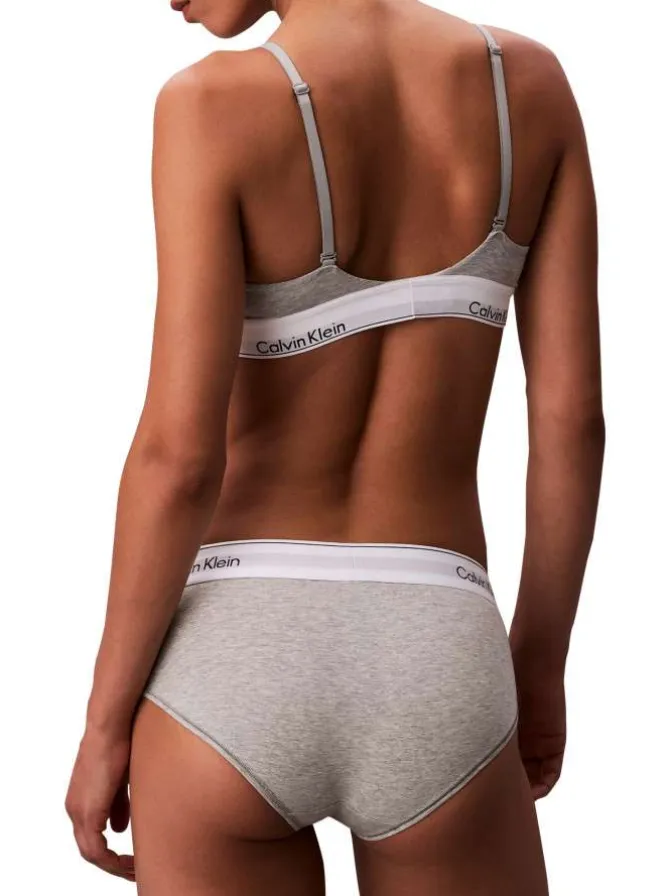 Soutien-Gorge triangle en coton mélangé gris avec bande blanche élastiquée