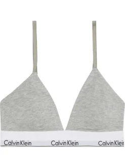 Soutien-Gorge triangle en coton mélangé gris avec bande blanche élastiquée