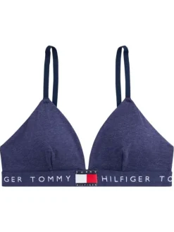 Soutien-gorge triangle sans armatures en coton bleu uni