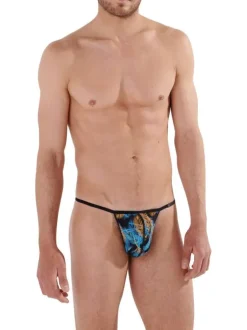 String bleu avec un imprimé plumes