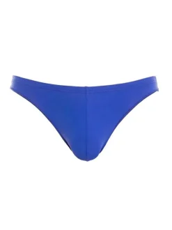 String bleu uni avec taille élastiquée et surpiqûres ton sur ton