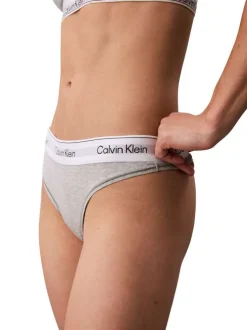 String en coton mélangé gris uni avec une ceinture élastiquée blanche