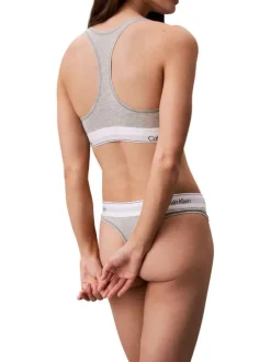 String en coton mélangé gris uni avec une ceinture élastiquée blanche