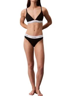 String en coton mélangé noir uni avec bande élastiquée blanche