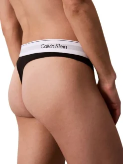 String en coton mélangé noir uni avec bande élastiquée blanche