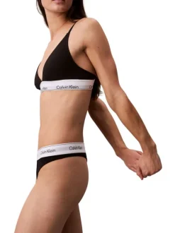 String en coton mélangé noir uni avec bande élastiquée blanche