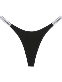 String en coton noir uni avec une taille haute et détail élastiqué