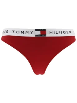 String en coton rouge uni à ceinture blanche élastiquée avec le logo