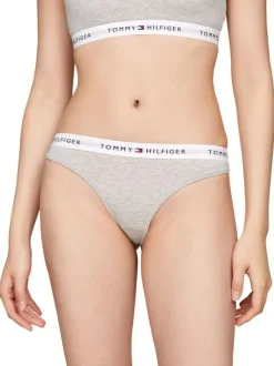 String gris chiné au nom de la marque avec une taille élastiquée
