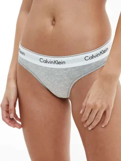 String gris chiné en coton avec taille élastiquée blanche