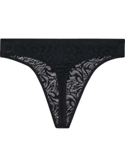 String noir en dentelle semi-transparente à motifs d'inspiration