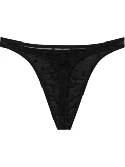 String noir transparent avec des motifs têtes de mort ton sur ton