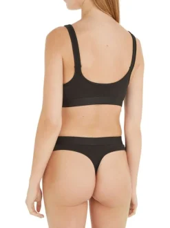 String noir uni en coton biologique avec une ceinture élastiquée