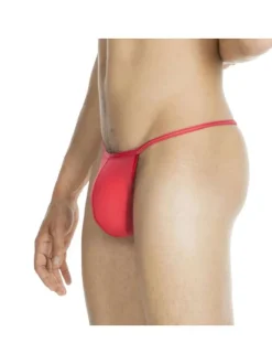 String Plume rouge uni en microfibre avec fine ceinture élastiquée