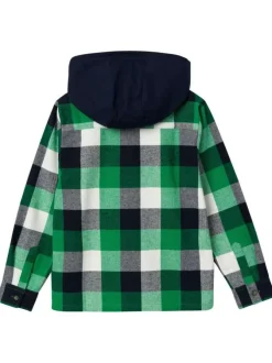 Surchemise à capuche en coton vert imprimé carreaux avec une coupe droite