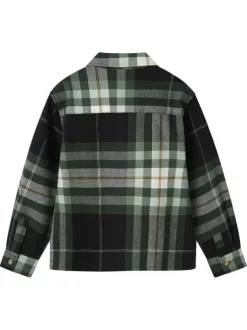Surchemise en coton biologique vert à motif écossais avec un col à rabats