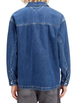 Surchemise boutonnée, en coton recyclé jean indigo à col à revers