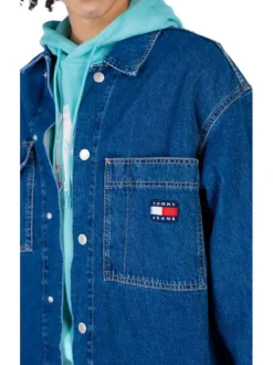 Surchemise boutonnée, en coton recyclé jean indigo à col à revers