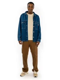 Surchemise boutonnée, en coton recyclé jean indigo à col à revers