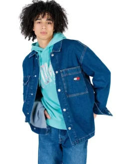 Surchemise boutonnée, en coton recyclé jean indigo à col à revers